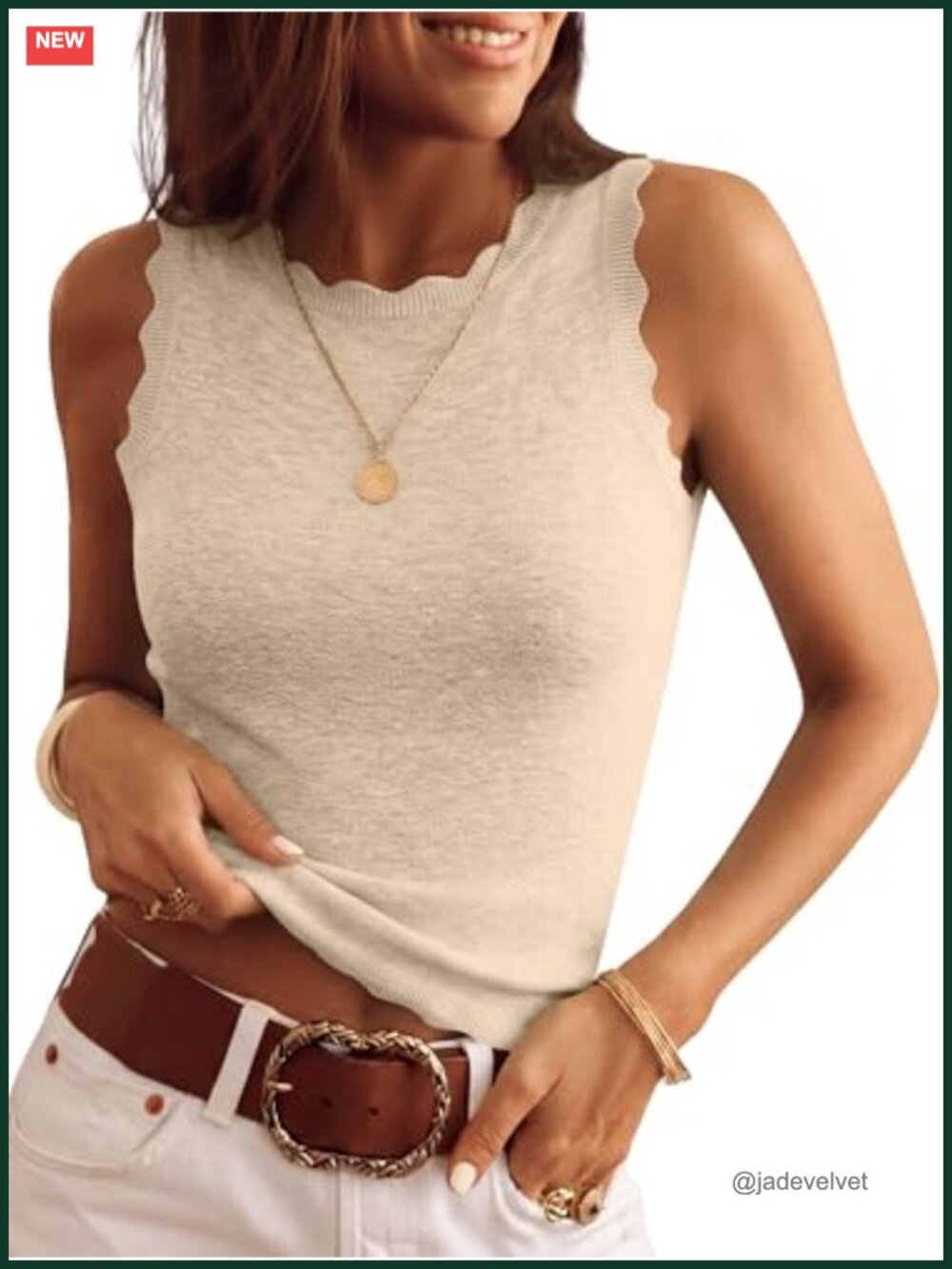 Scalloped Sweater Tank Top Sleeveless Knit Casual Summer Top
